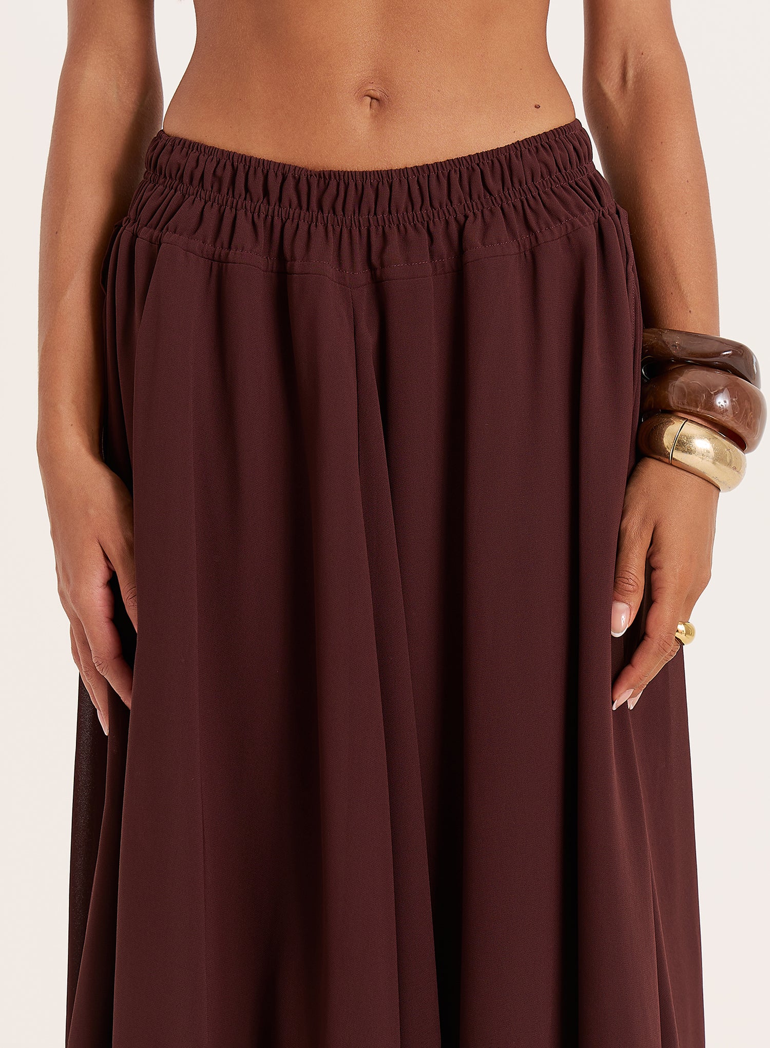 Chocolate Chiffon Asymmetric Hem Maxi Skirt